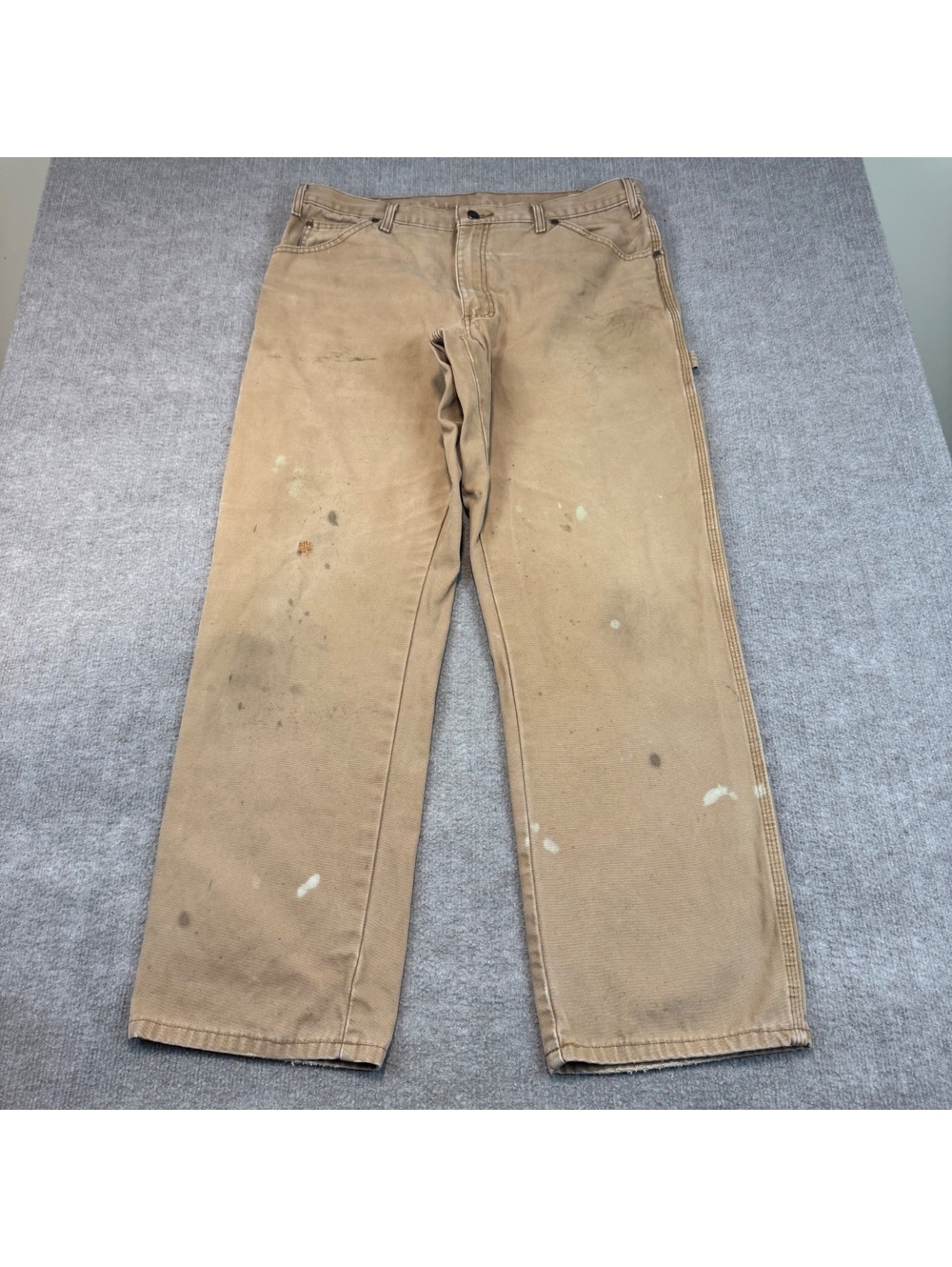 Dickies Mens 36x32 Brown Duck Canvas Carpenter Work Pants Paint Stained Grunge